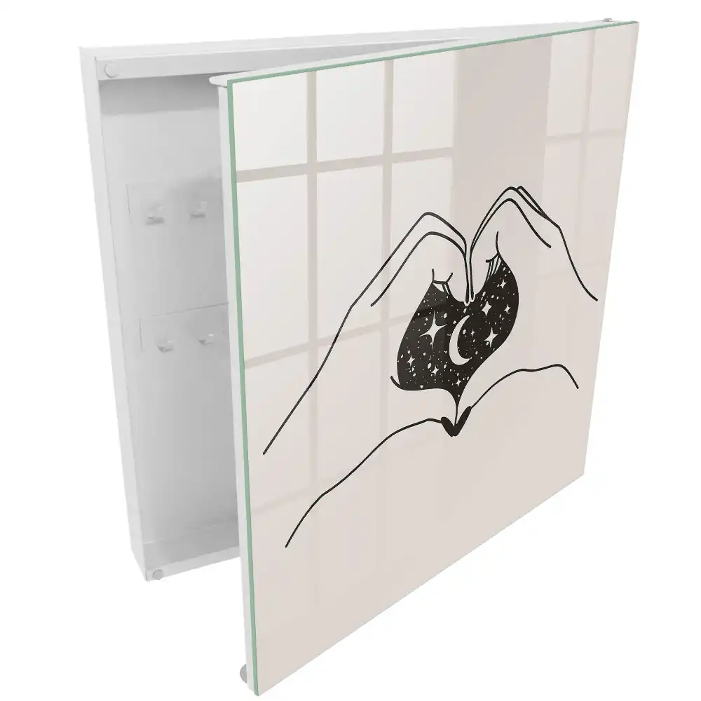 Casetă pentru chei cu design minimalist în formă de inimă cu lună și stele