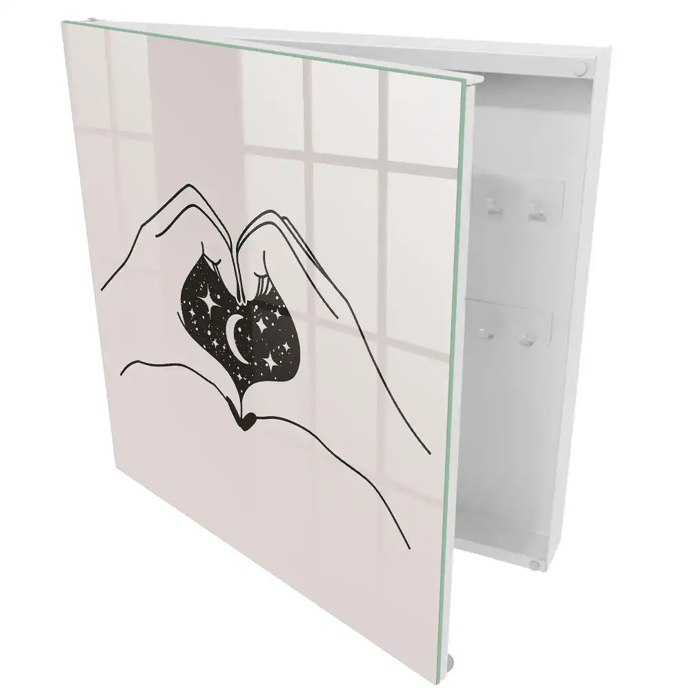 Casetă pentru chei cu design minimalist în formă de inimă cu lună și stele