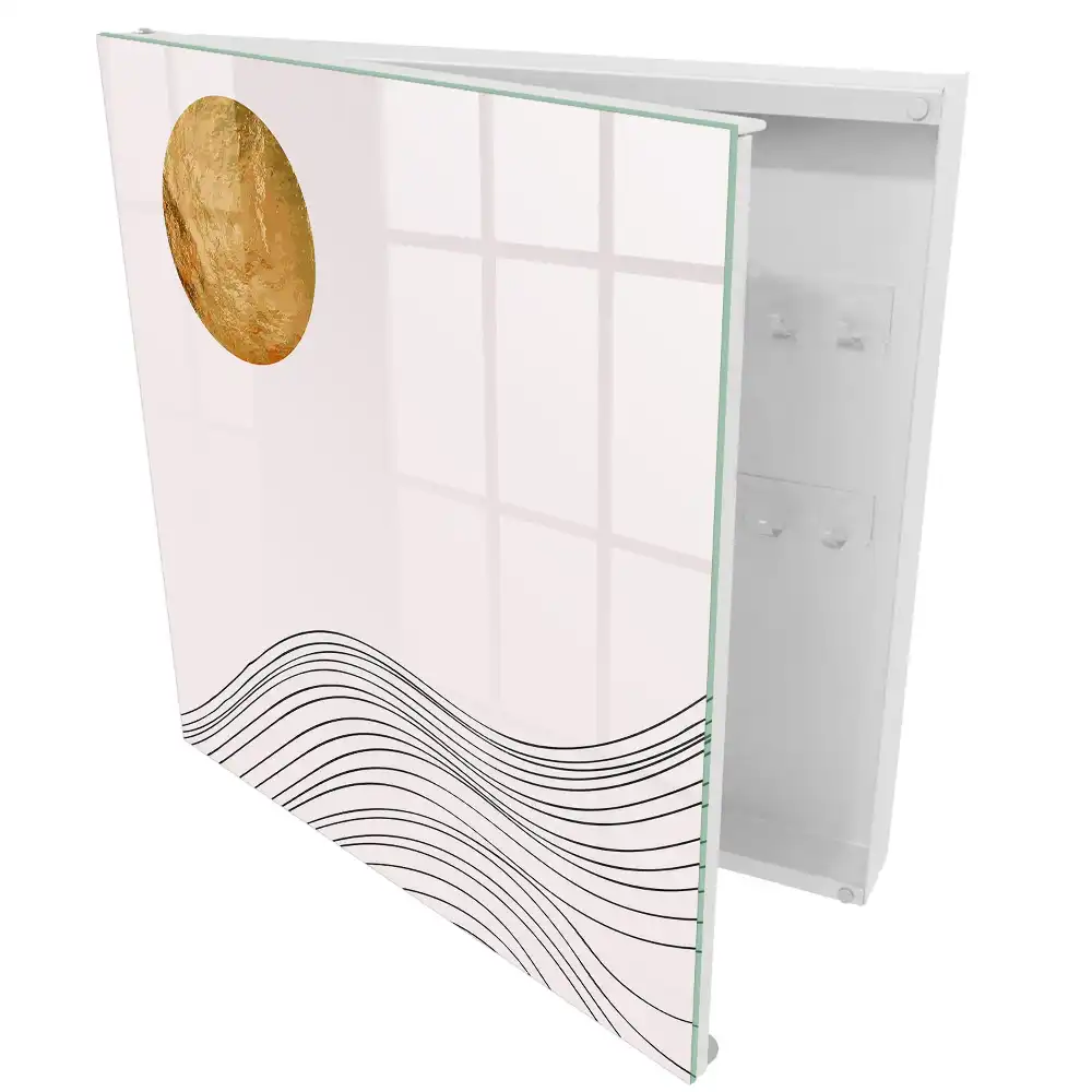 Casetă pentru chei cu design minimalist și cerc decorativ călduros pe fundal deschis