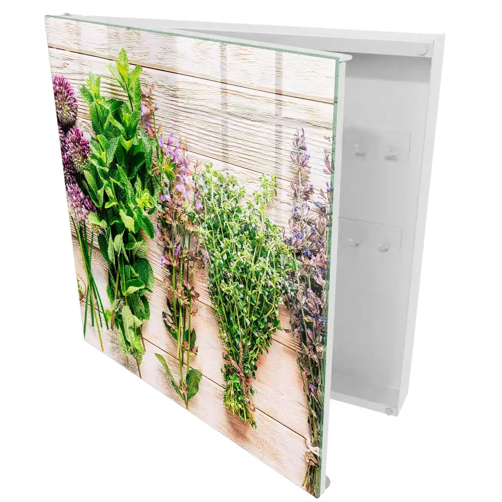 Dulapior pentru chei din lemn cu motive tematice cu plante