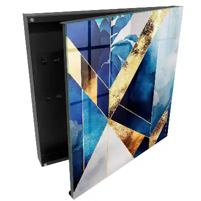 Cutie de chei pentru perete cu design geometric în nuanțe de albastru și galben