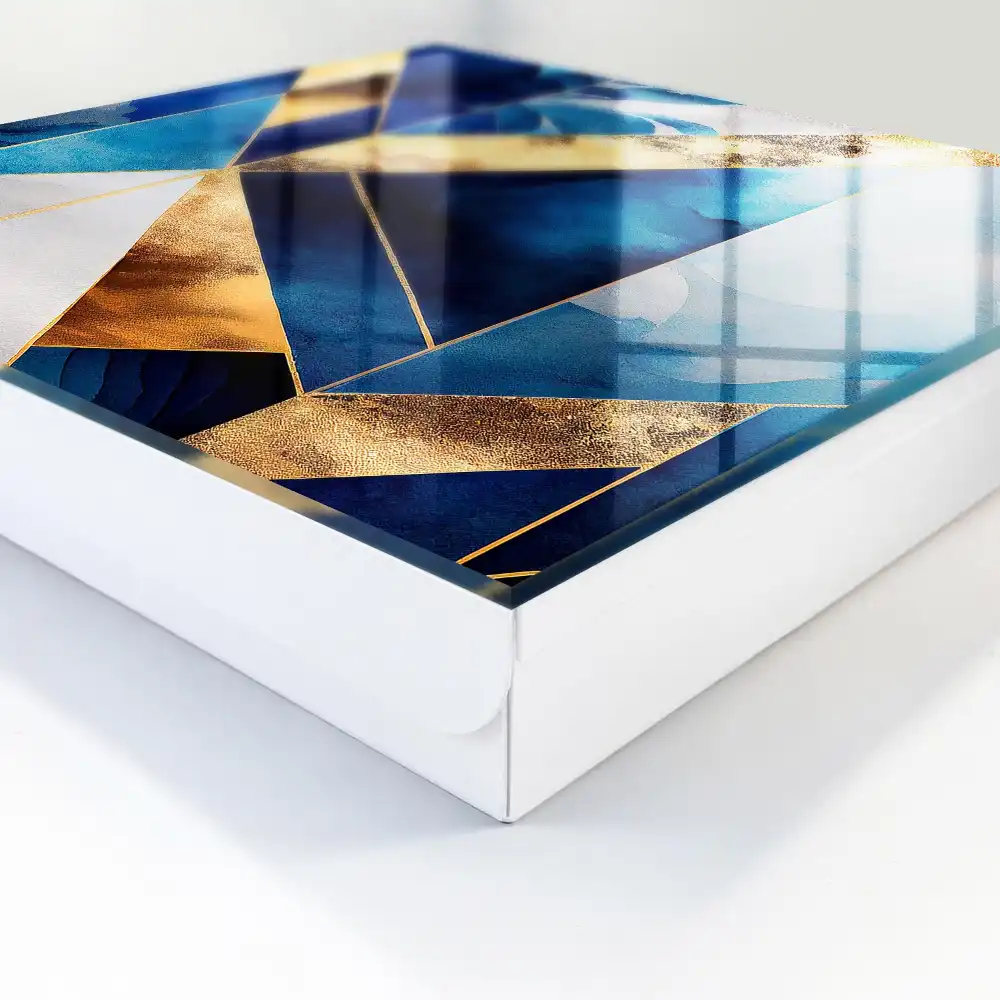 Cutie de chei pentru perete cu design geometric în nuanțe de albastru și galben