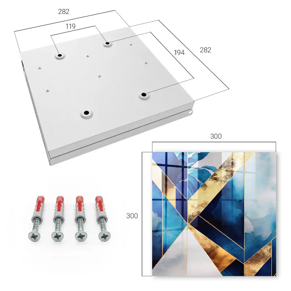 Cutie de chei pentru perete cu design geometric în nuanțe de albastru și galben