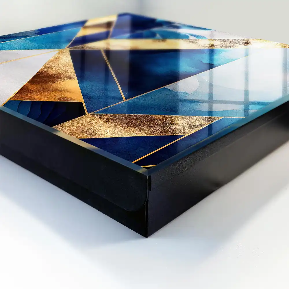 Cutie de chei pentru perete cu design geometric în nuanțe de albastru și galben