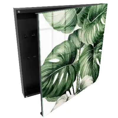 Suport de perete pentru chei model monstera în nuanțe de verde și alb