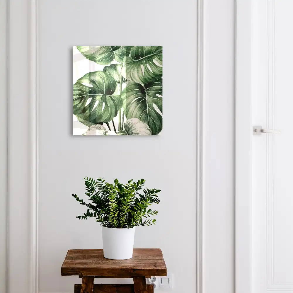 Suport de perete pentru chei model monstera în nuanțe de verde și alb