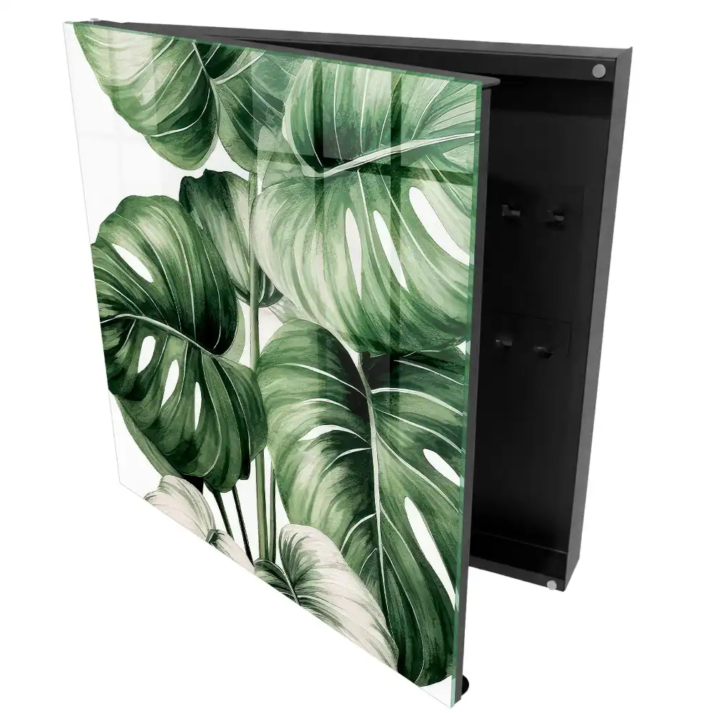 Suport de perete pentru chei model monstera în nuanțe de verde și alb