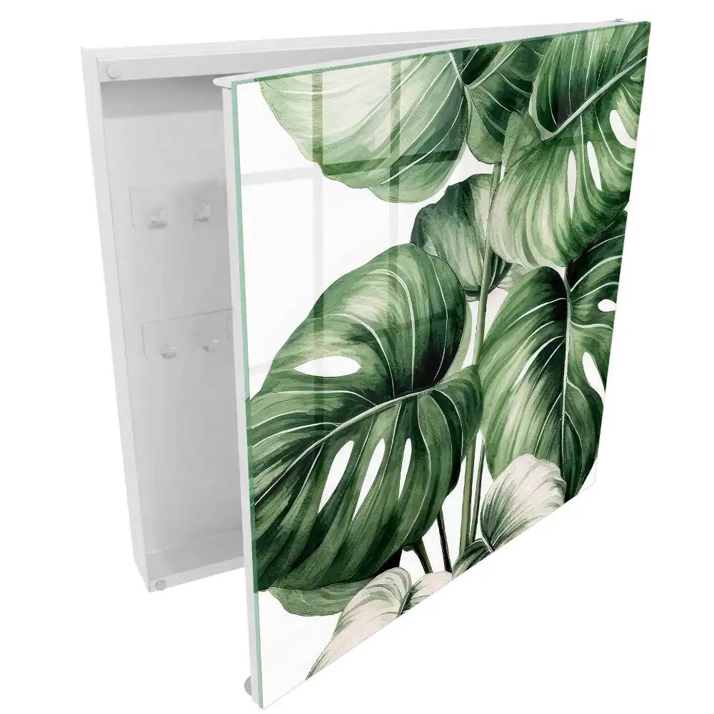 Suport de perete pentru chei model monstera în nuanțe de verde și alb