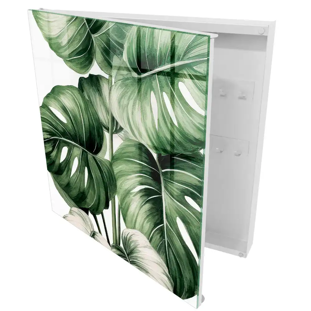 Suport de perete pentru chei model monstera în nuanțe de verde și alb