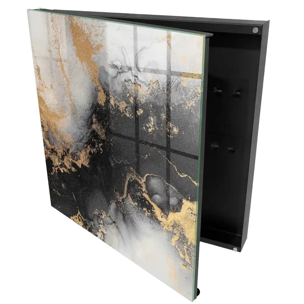 Casetă pentru chei cu design abstract în nuanțe de negru și gri