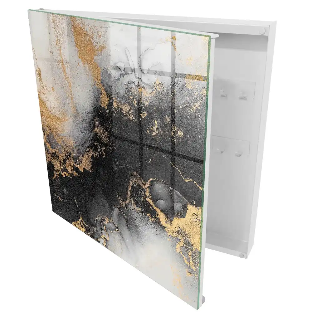Casetă pentru chei cu design abstract în nuanțe de negru și gri