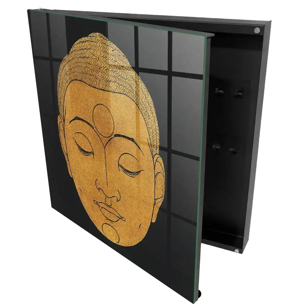 Suport de chei pentru perete cu motiv minimalist de meditație în culori calde