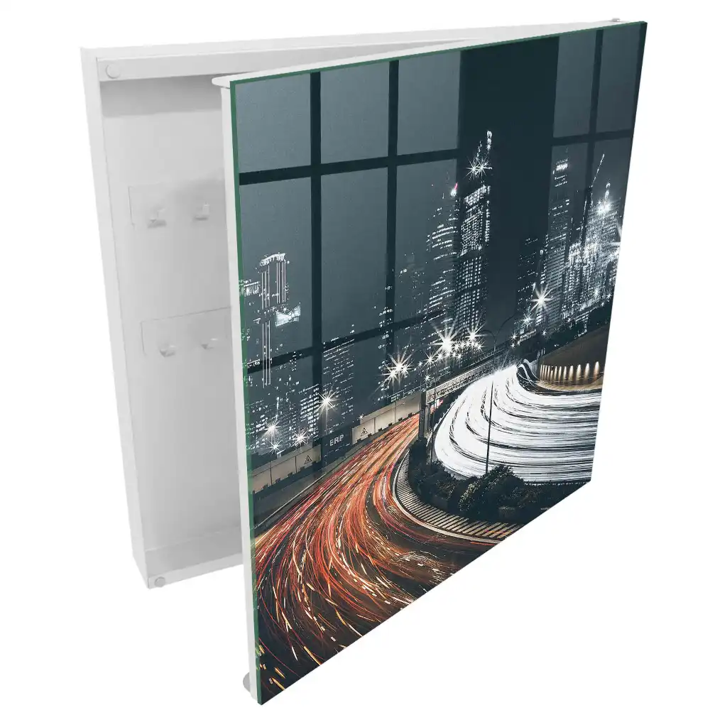 Casetă de chei cu design de oraș nocturn iluminat