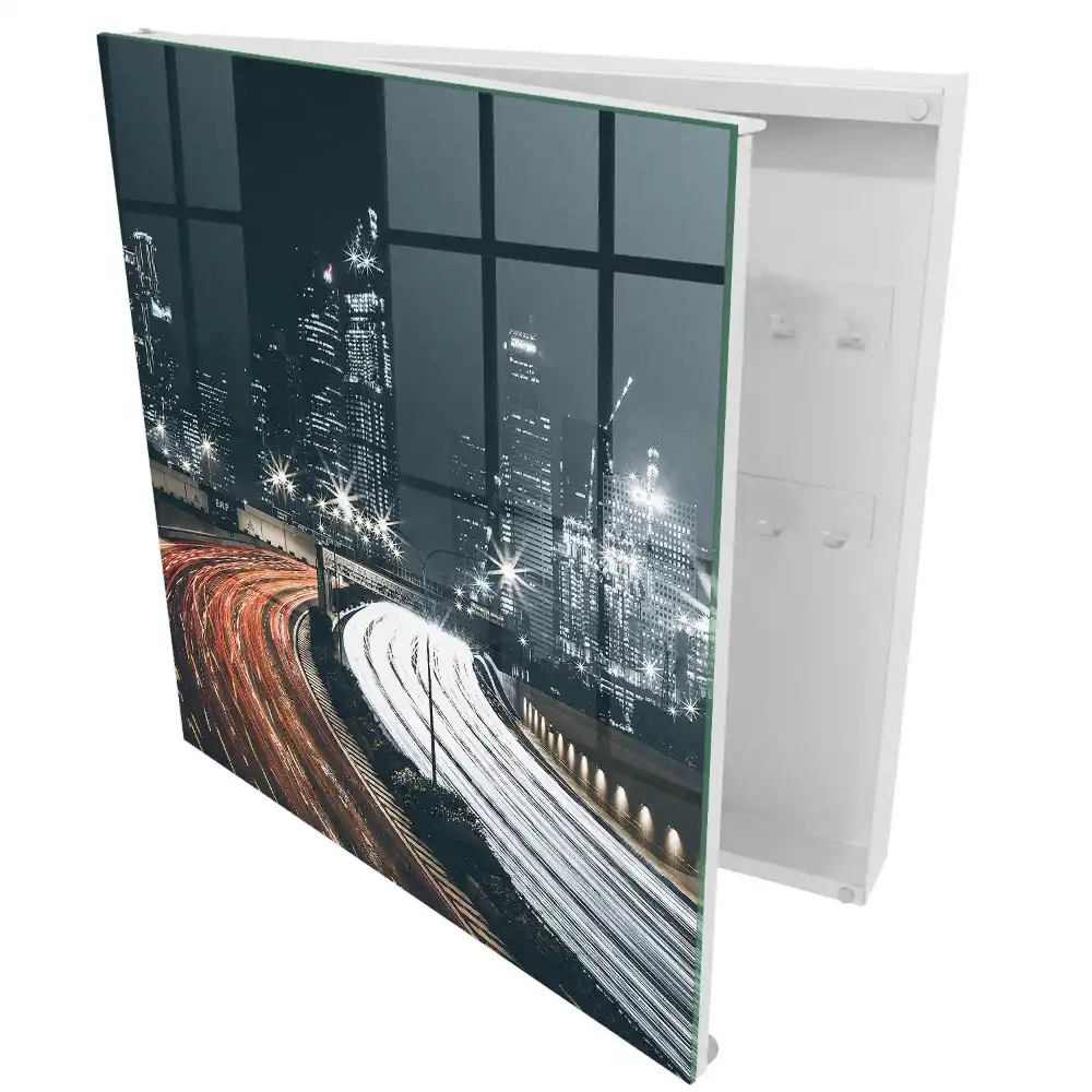 Casetă de chei cu design de oraș nocturn iluminat