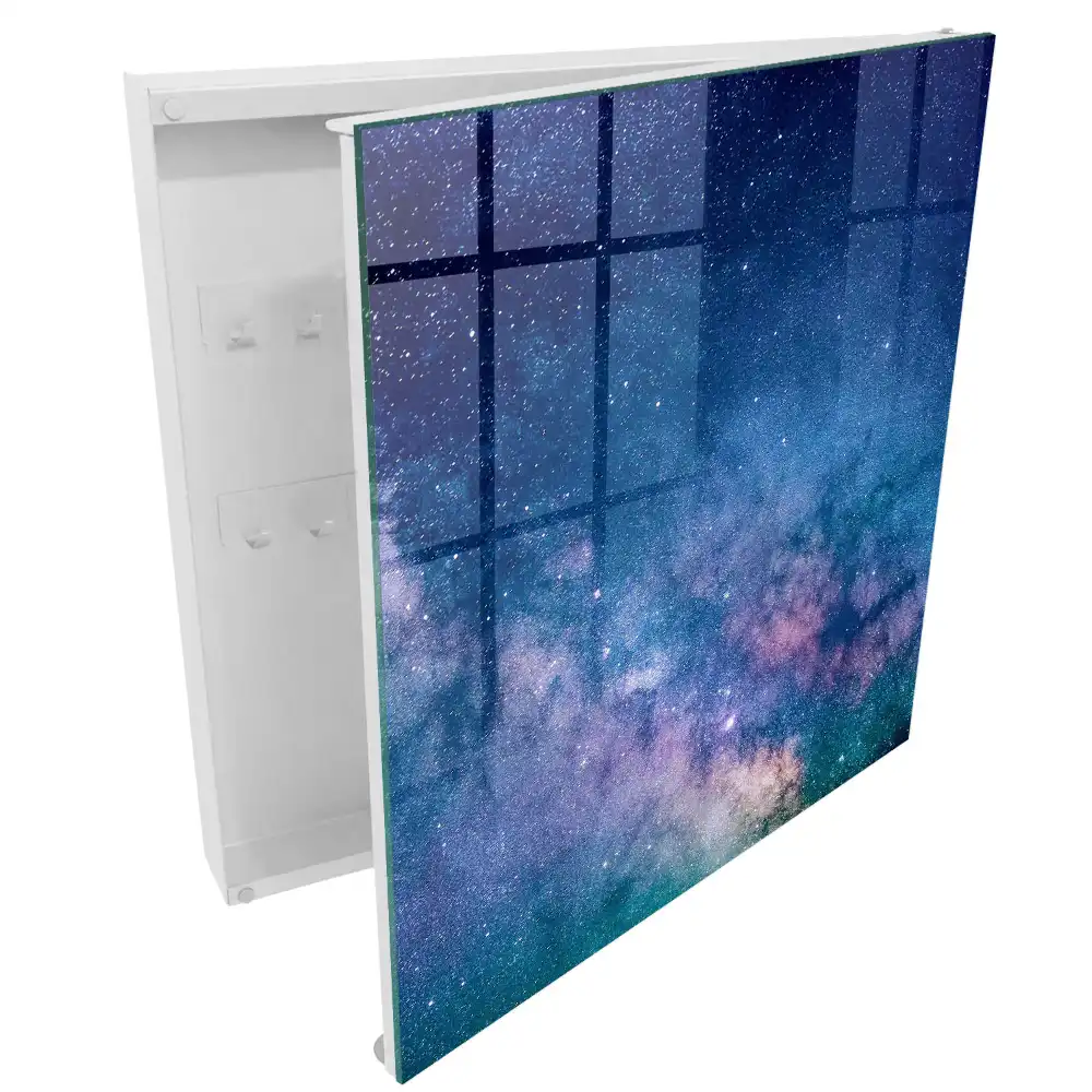 Casetă pentru chei cu design nocturn și stele pe cer
