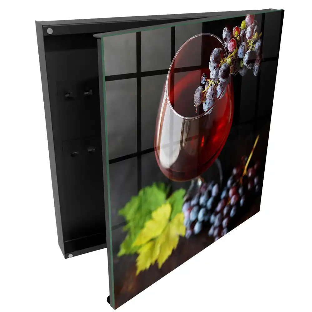 Casetă pentru chei cu model pahar de vin și ciorchine de struguri