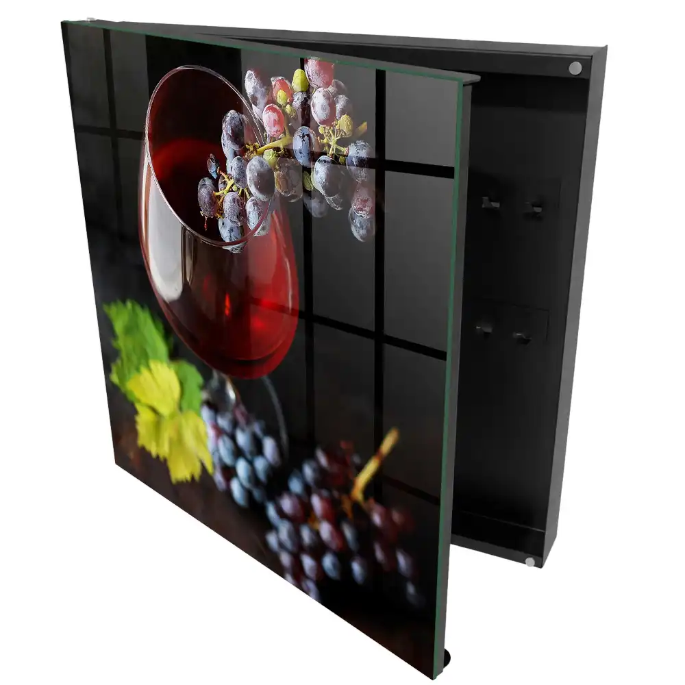 Casetă pentru chei cu model pahar de vin și ciorchine de struguri