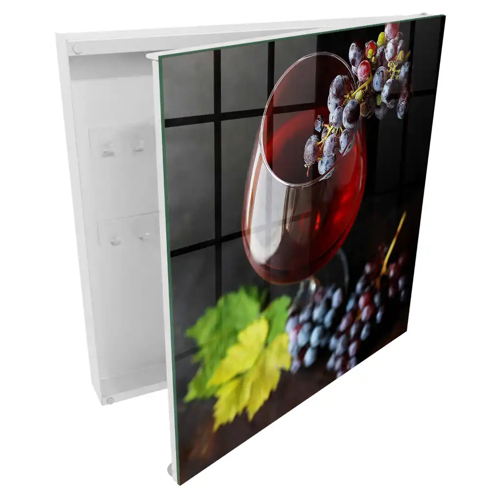 Casetă pentru chei cu model pahar de vin și ciorchine de struguri