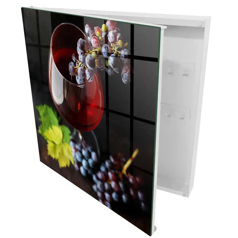 Casetă pentru chei cu model pahar de vin și ciorchine de struguri
