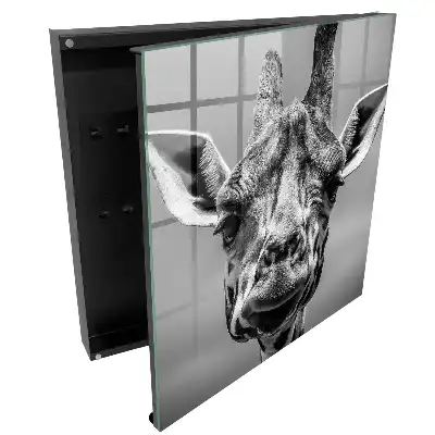 Cuier de perete pentru chei cu portretul unei girafe în nuanțe alb negru