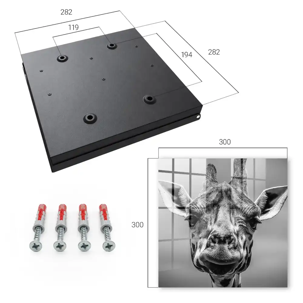 Cuier de perete pentru chei cu portretul unei girafe în nuanțe alb negru