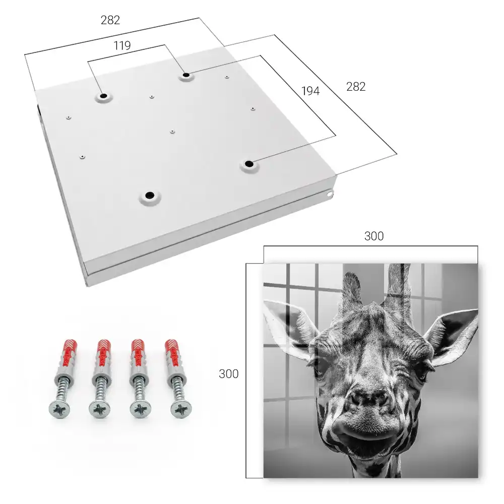 Cuier de perete pentru chei cu portretul unei girafe în nuanțe alb negru
