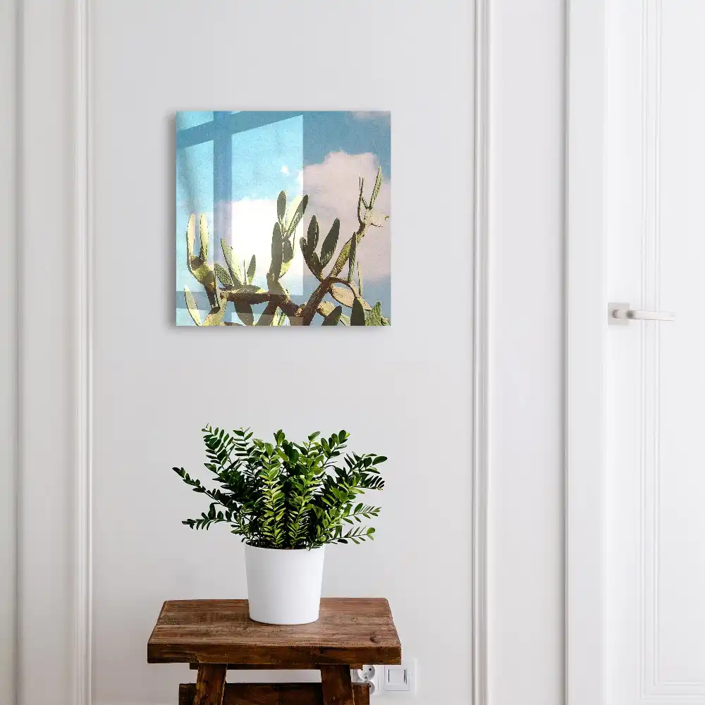 Casetă pentru chei Cactus verde pe fundal albastru