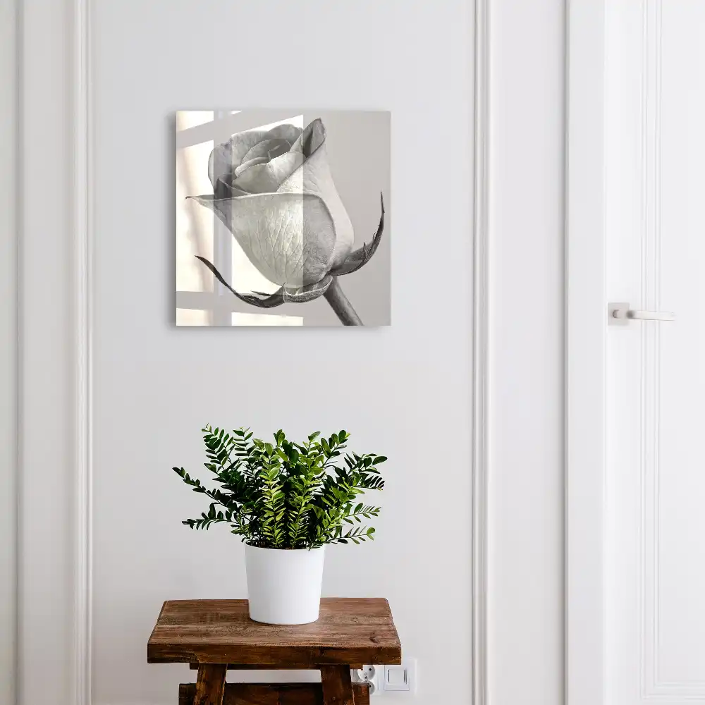 Casetă pentru chei cu model trandafir alb-negru în stil minimalist
