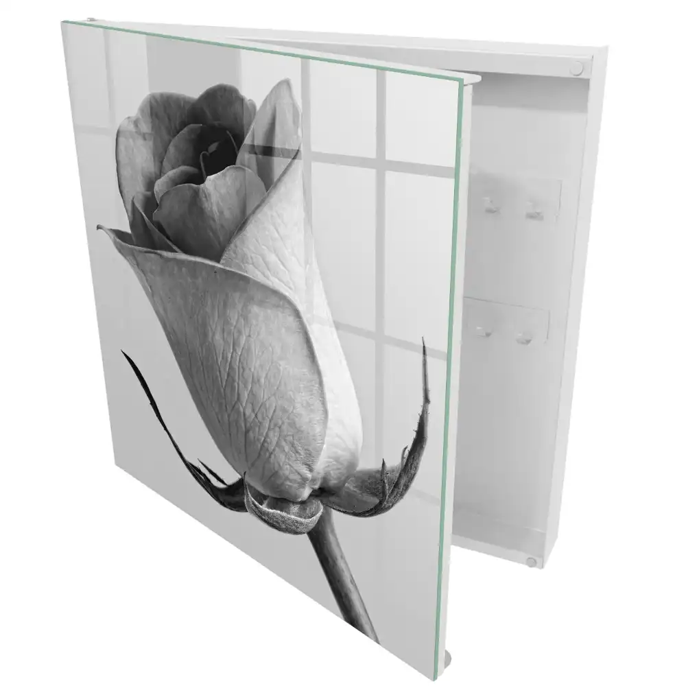 Casetă pentru chei cu model trandafir alb-negru în stil minimalist