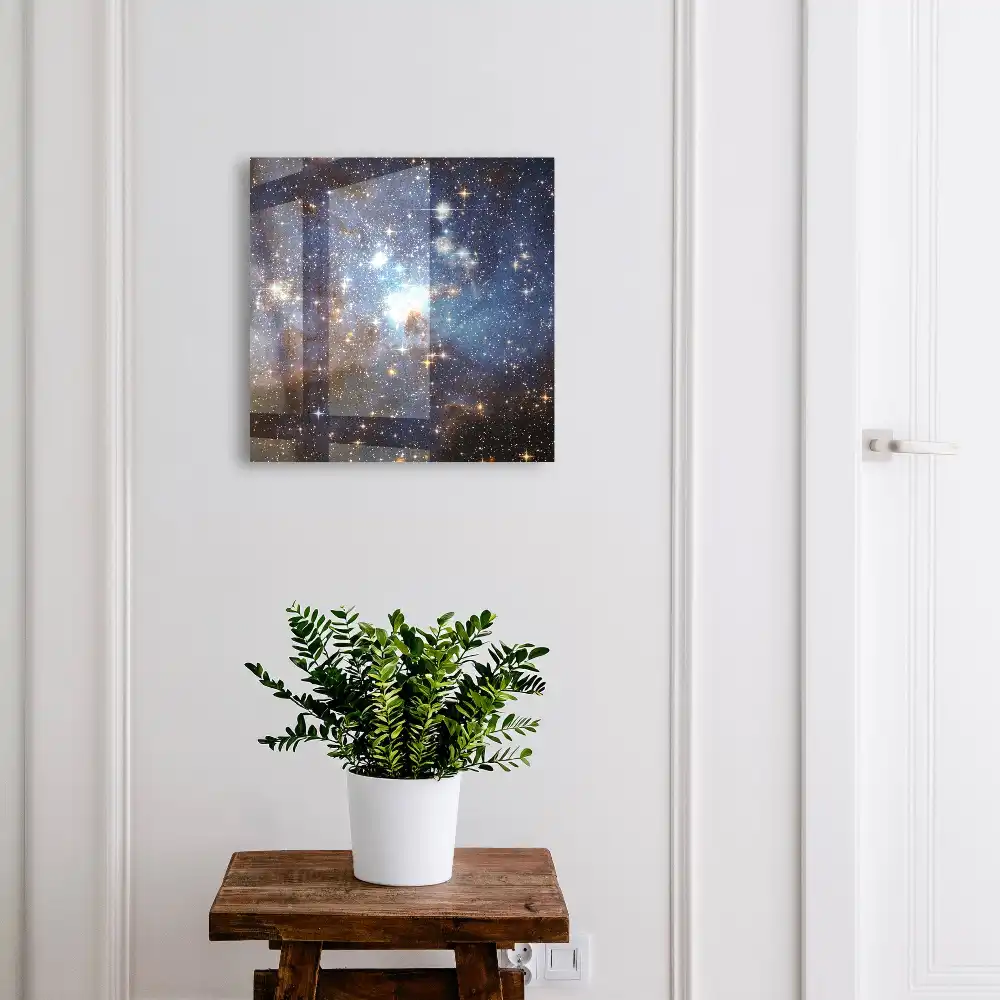 Dulap pentru chei cu design spațial reprezentând stele și nebuloasă albastră