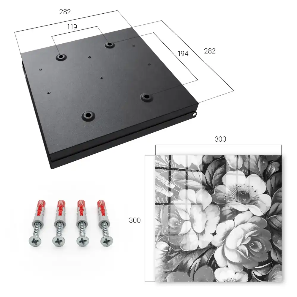 Suport pentru chei de perete cu design elegant și model cu flori albe și negre