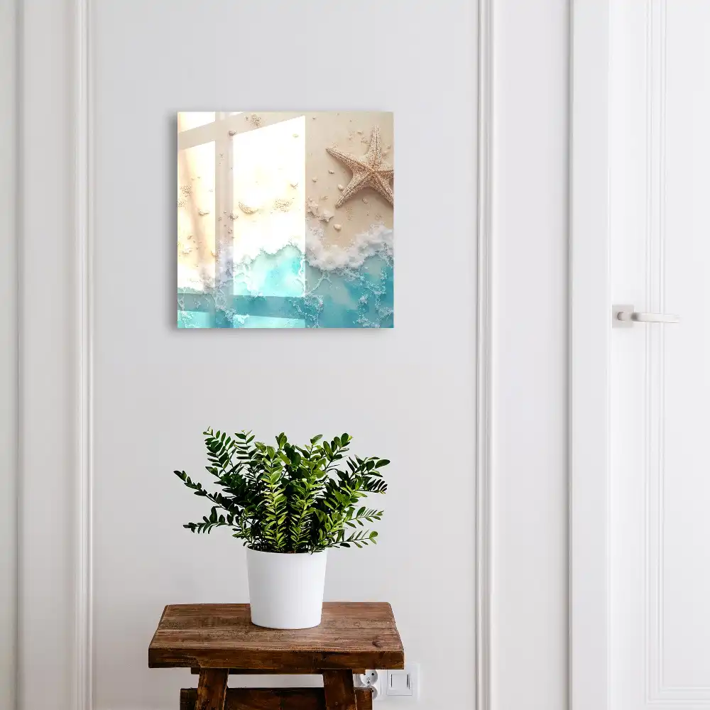 Casetă de chei decorată cu scoici și model marin albastru