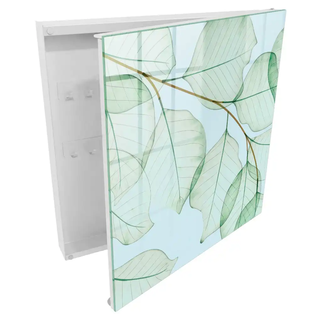 Suport de chei pentru perete cu model de frunze delicate pe fundal pastel