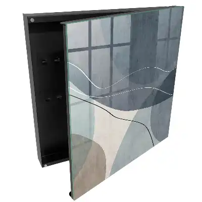 Cutie pentru chei de perete cu design abstract în nuanțe de albastru și gri