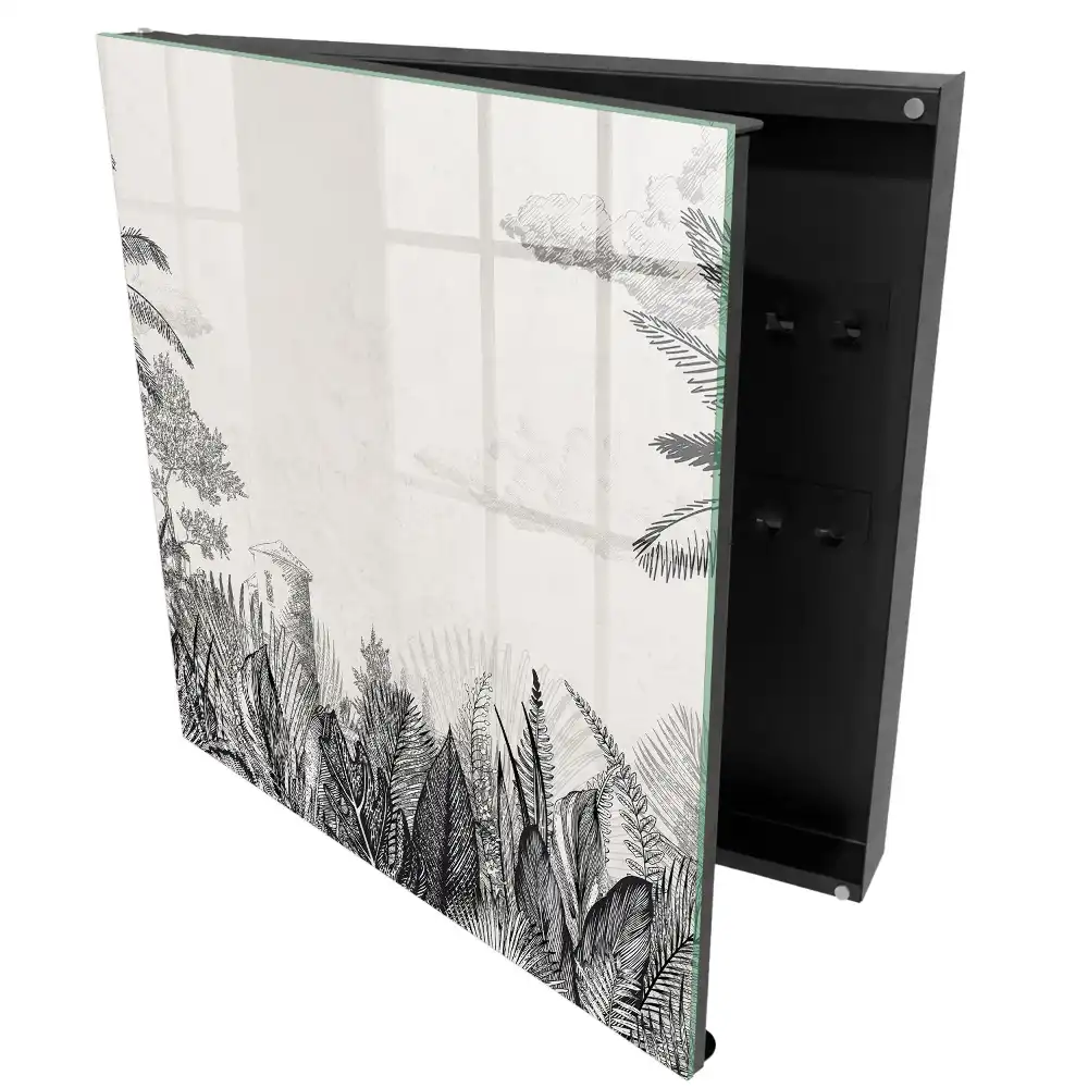 Dulap pentru chei cu design de vegetație tropicală și turn