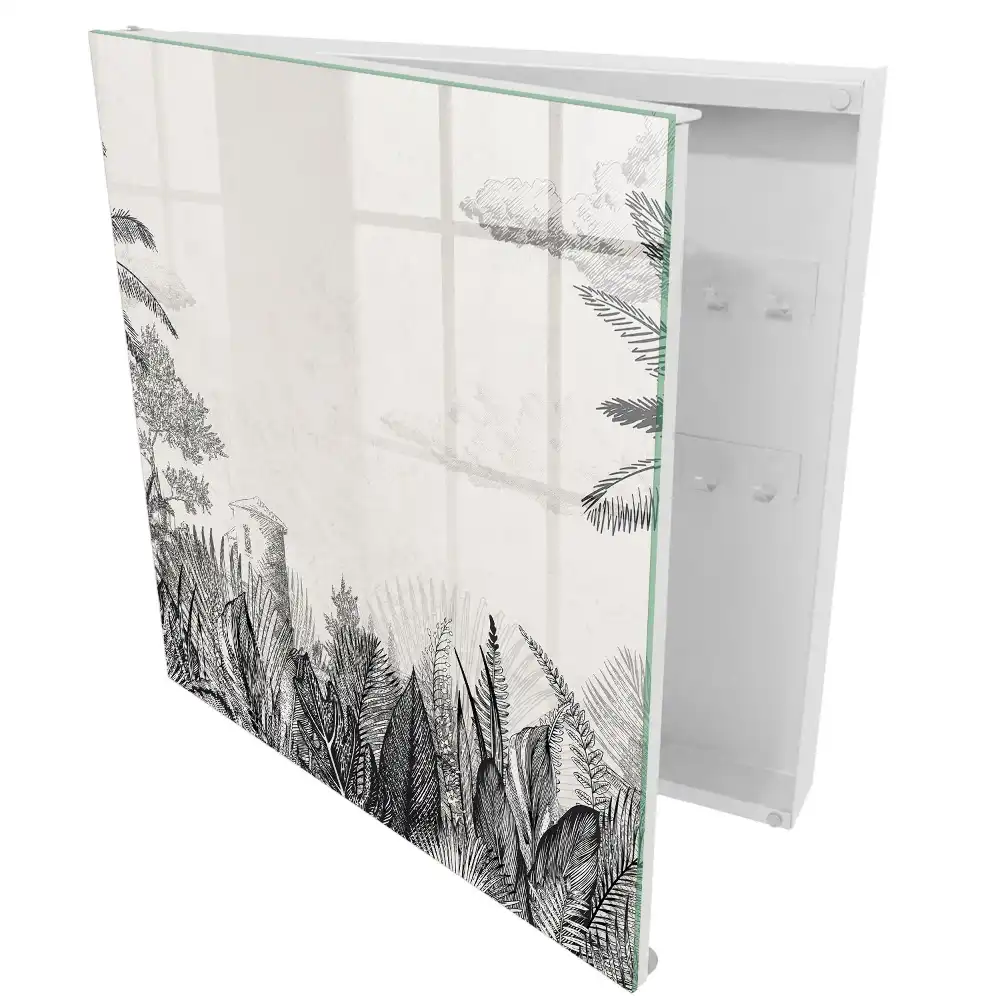 Dulap pentru chei cu design de vegetație tropicală și turn