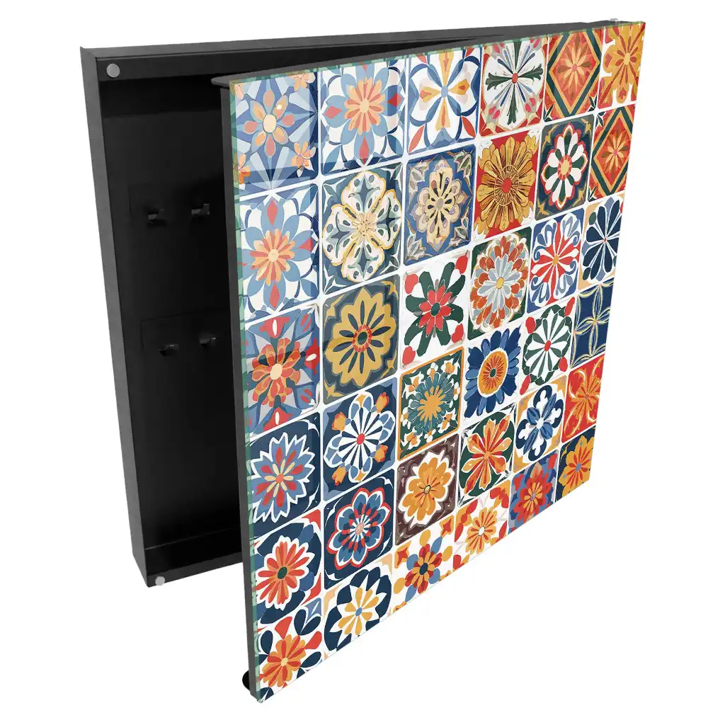 Dulapior pentru chei cu motive florale colorate și design pătrat
