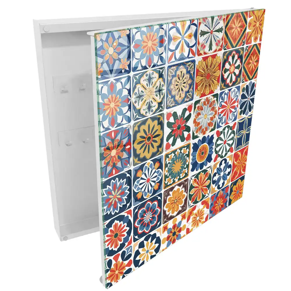 Dulapior pentru chei cu motive florale colorate și design pătrat