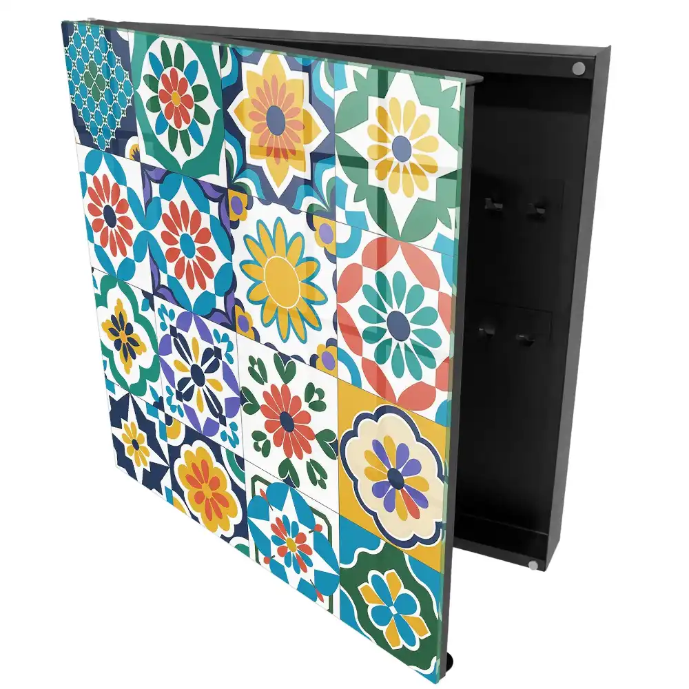 Suport de chei pentru perete cu model mozaic geometric colorat