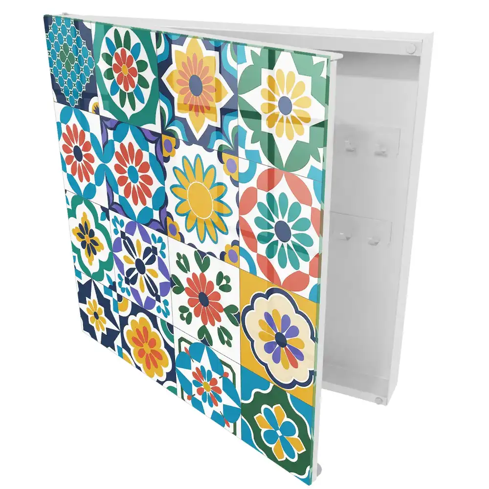 Suport de chei pentru perete cu model mozaic geometric colorat