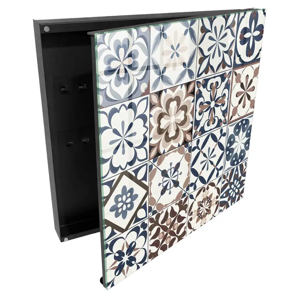 Casetă pentru chei cu design geometric în nuanțe pământii și albastre