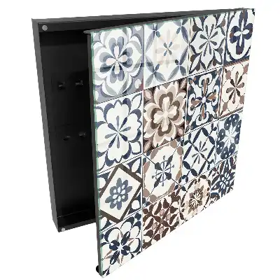 Casetă pentru chei cu design geometric în nuanțe pământii și albastre