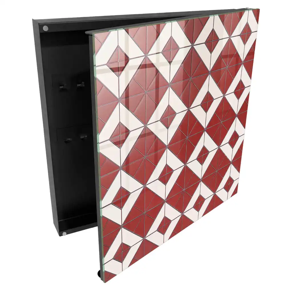 Dulapior pentru chei cu model geometric roșu și alb