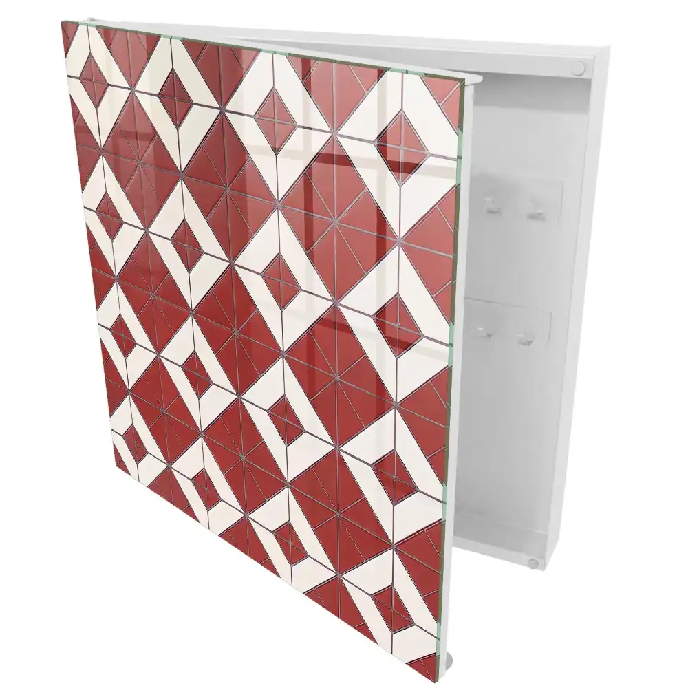 Dulapior pentru chei cu model geometric roșu și alb