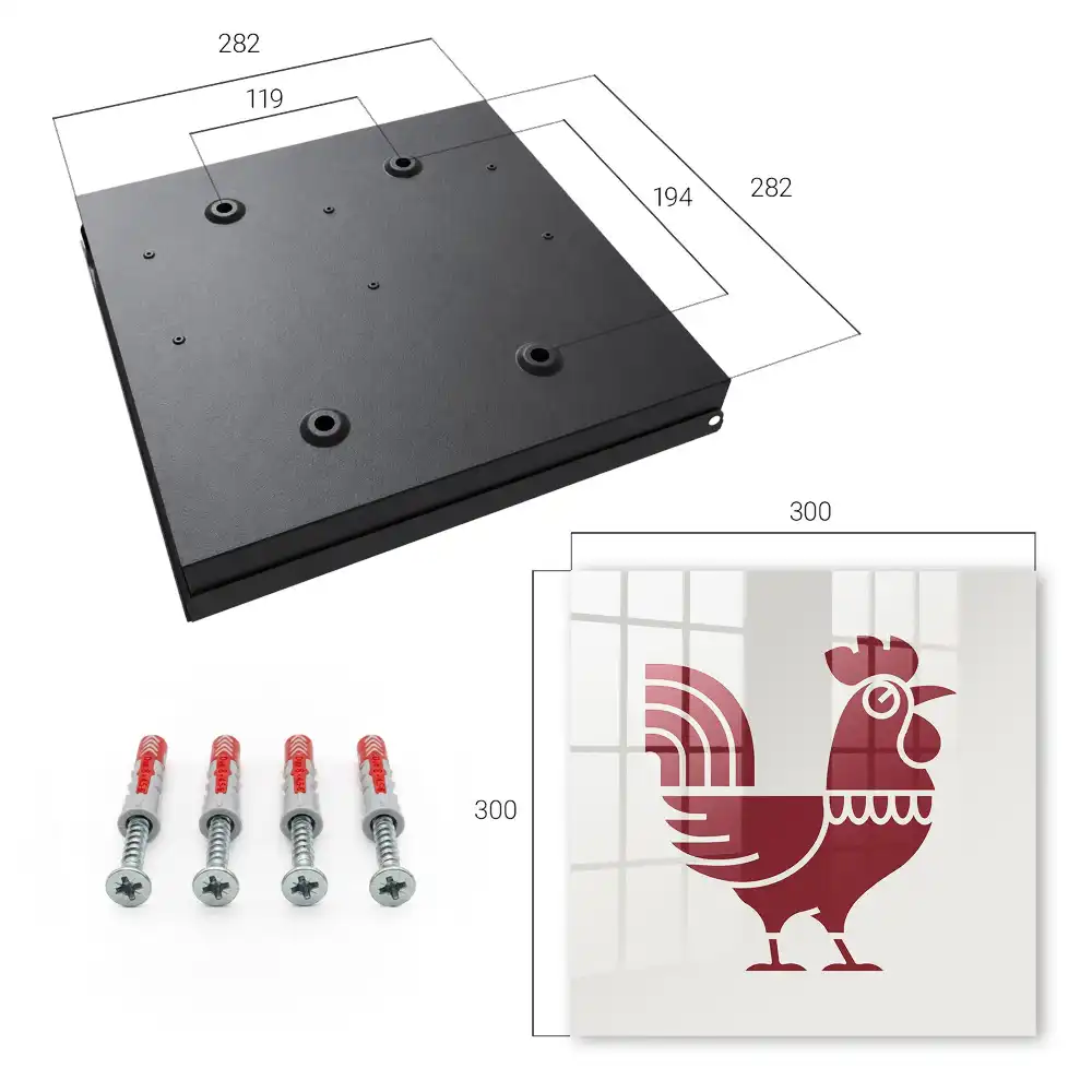 Casetă pentru chei cu design geometric minimalist și motiv cu cocoș