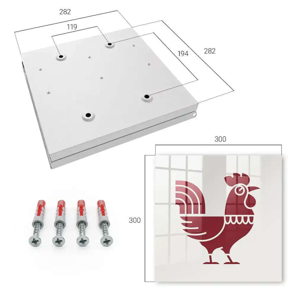 Casetă pentru chei cu design geometric minimalist și motiv cu cocoș