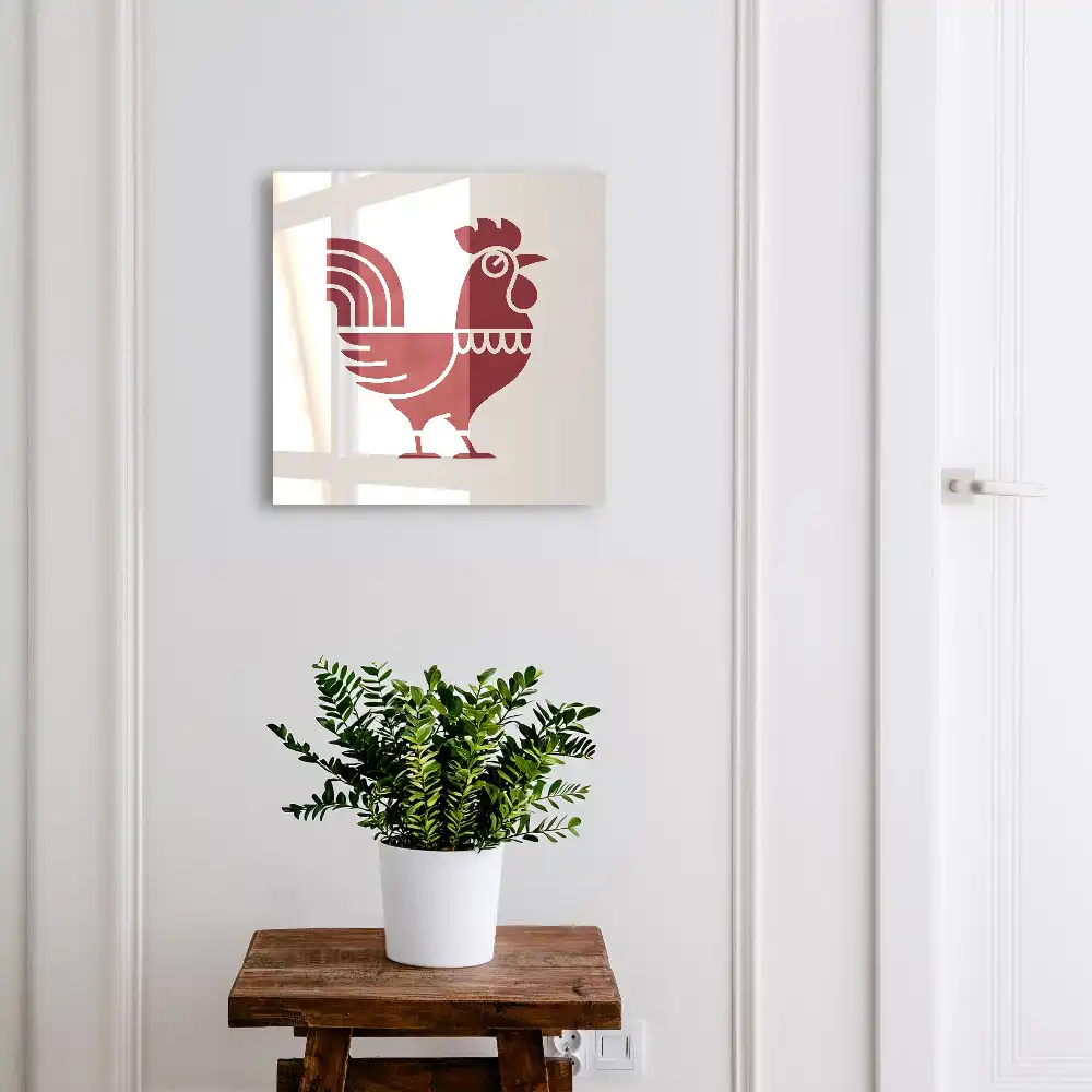Casetă pentru chei cu design geometric minimalist și motiv cu cocoș