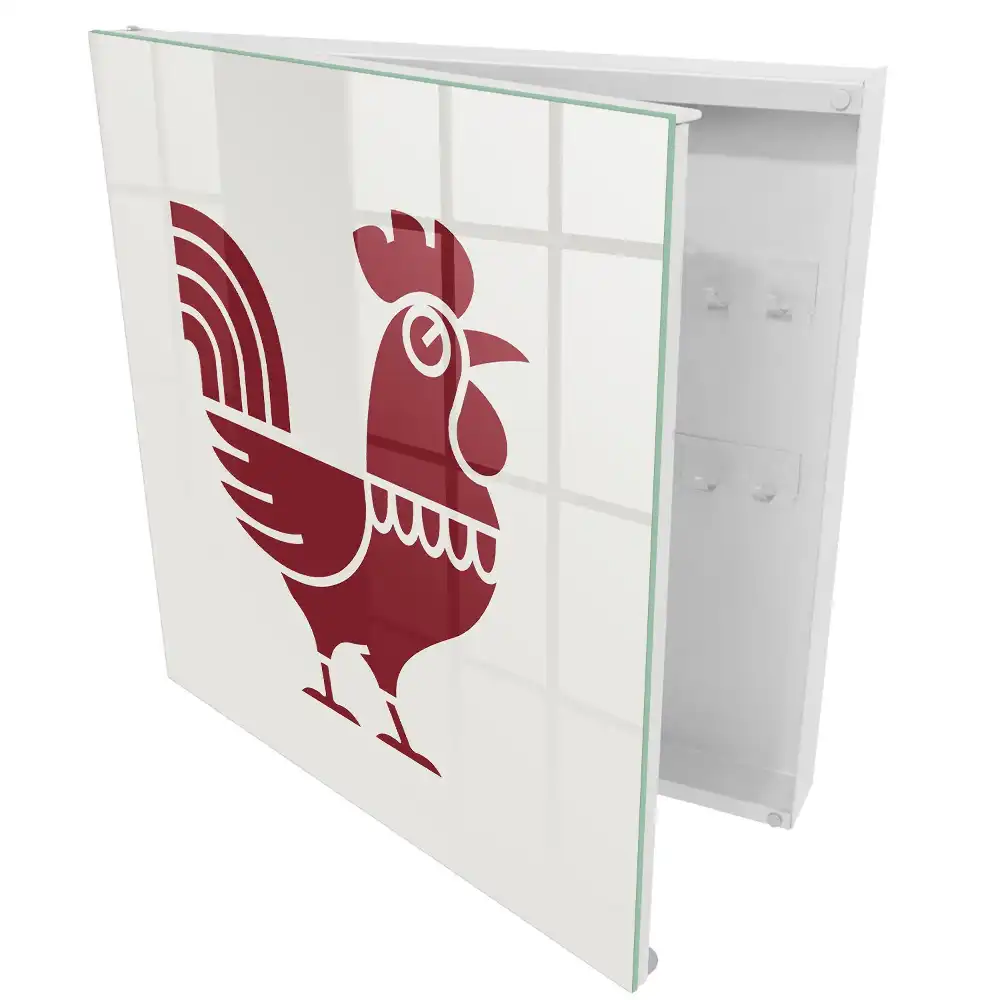 Casetă pentru chei cu design geometric minimalist și motiv cu cocoș