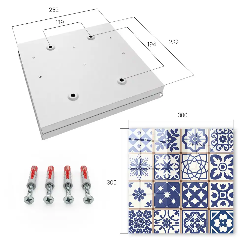 Cutie de chei pentru perete cu model geometric în nuanțe de albastru și alb