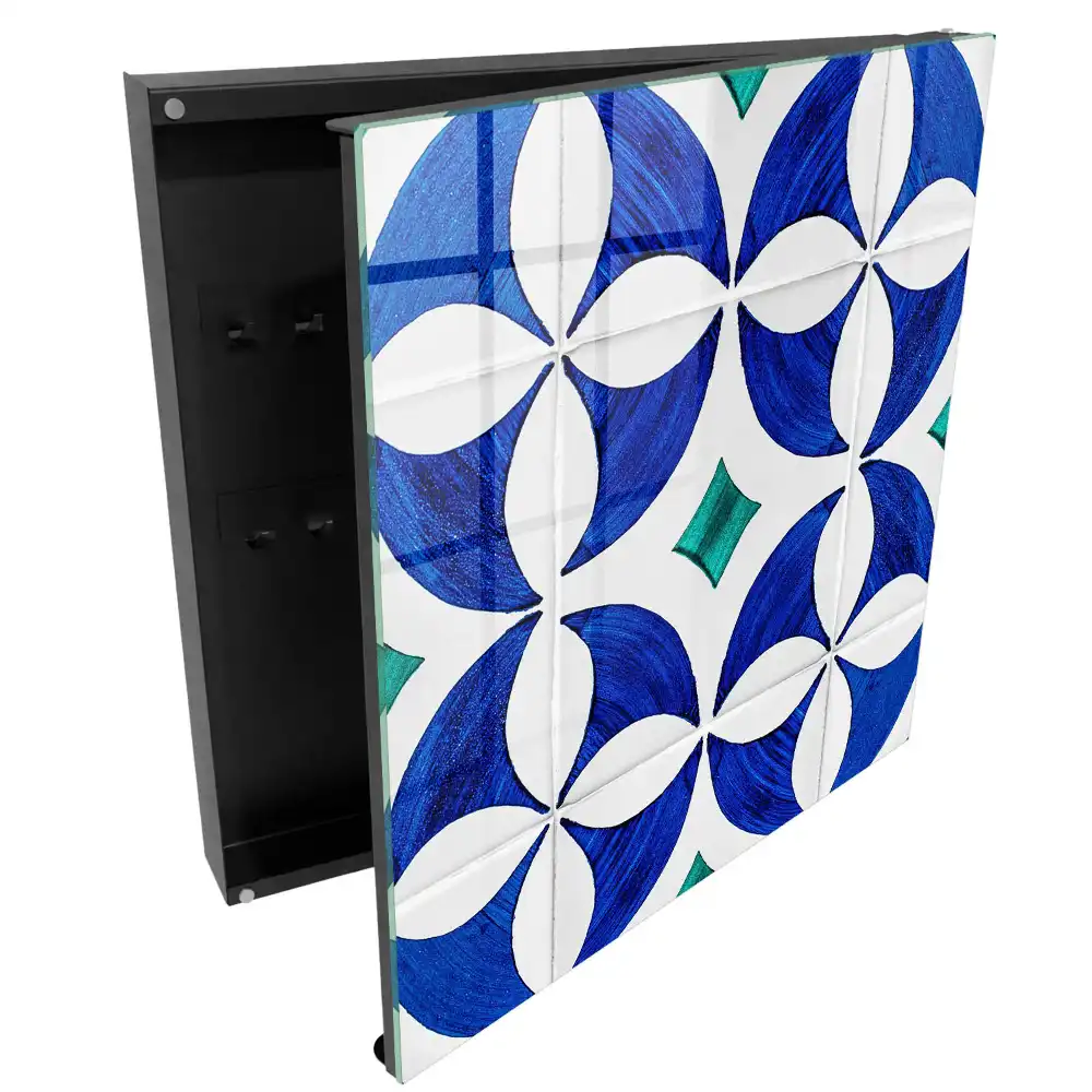 Cutie pentru chei de perete cu design geometric în nuanțe albastru-verzui